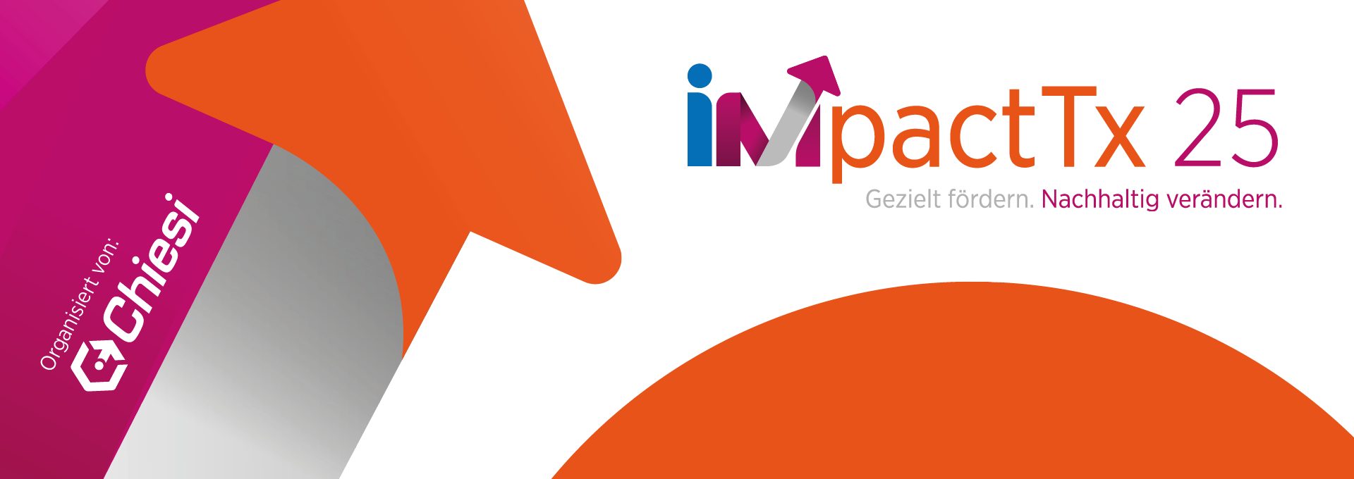 Ein buntes Banner mit orangen und pinken Formen und dem impactTx-Schriftzug.