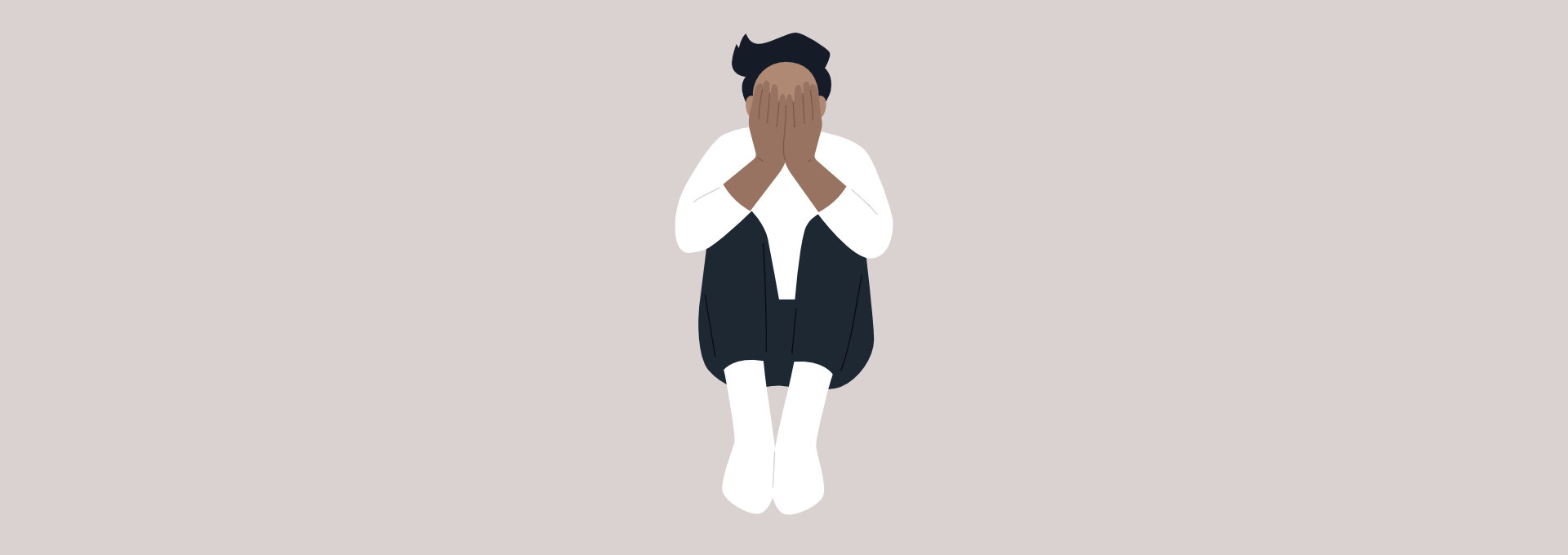 Ein illustratives Bild von einer Person, die zusammengesunken dasitzt und ihr Gesicht in den Händen verbirgt