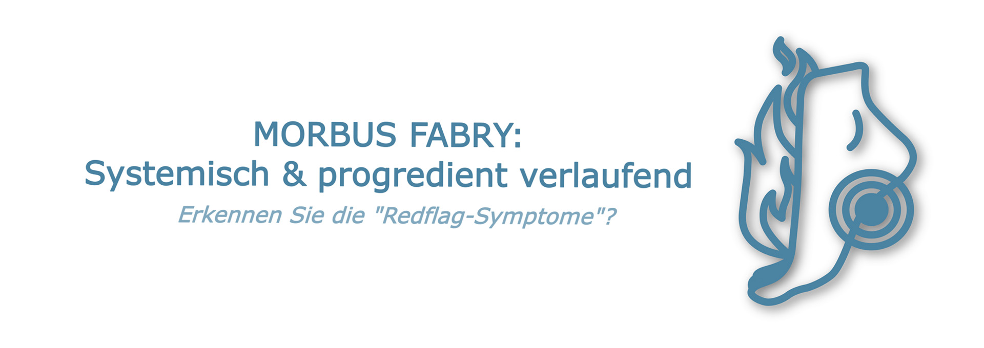 Illustration eines Fußes mit Flammen und einem Kreis, neben einem Text über die Fabry-Krankheit