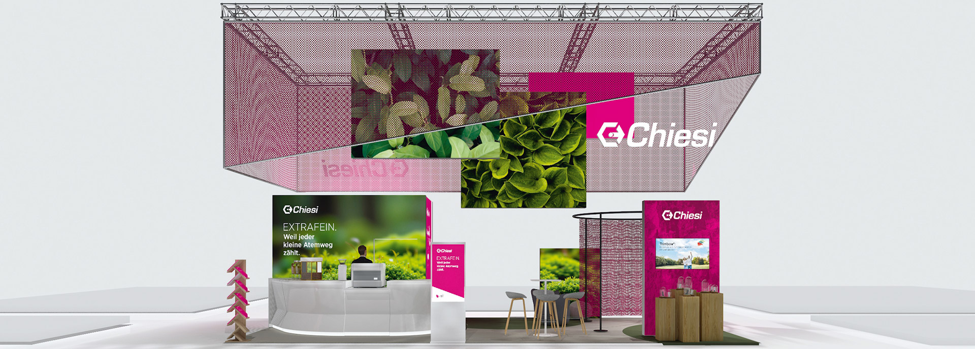 Die modelhafte Darstellung von einem Messestand.