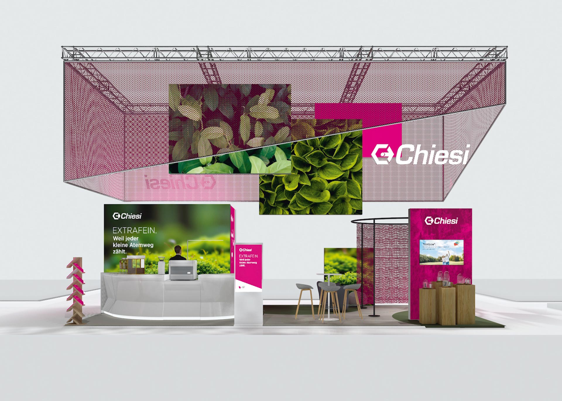 Die modelhafte Darstellung von einem Messestand.