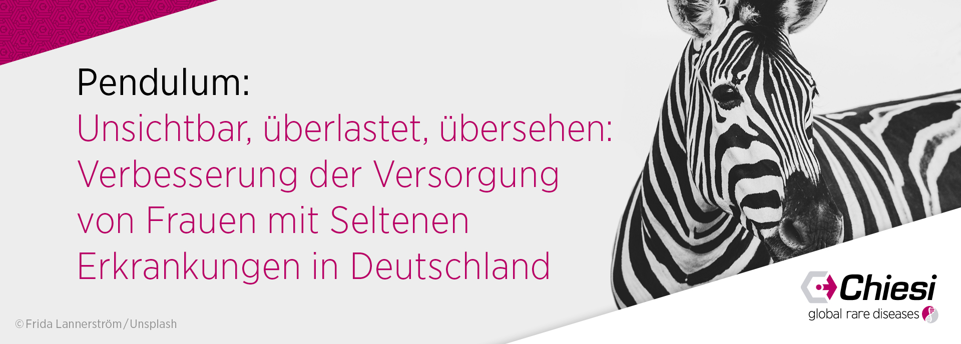 Einladung zur Veranstaltung Gesundheit von Frauen mit Seltenen Erkrankungen, symbolisiert durch ein Zebra